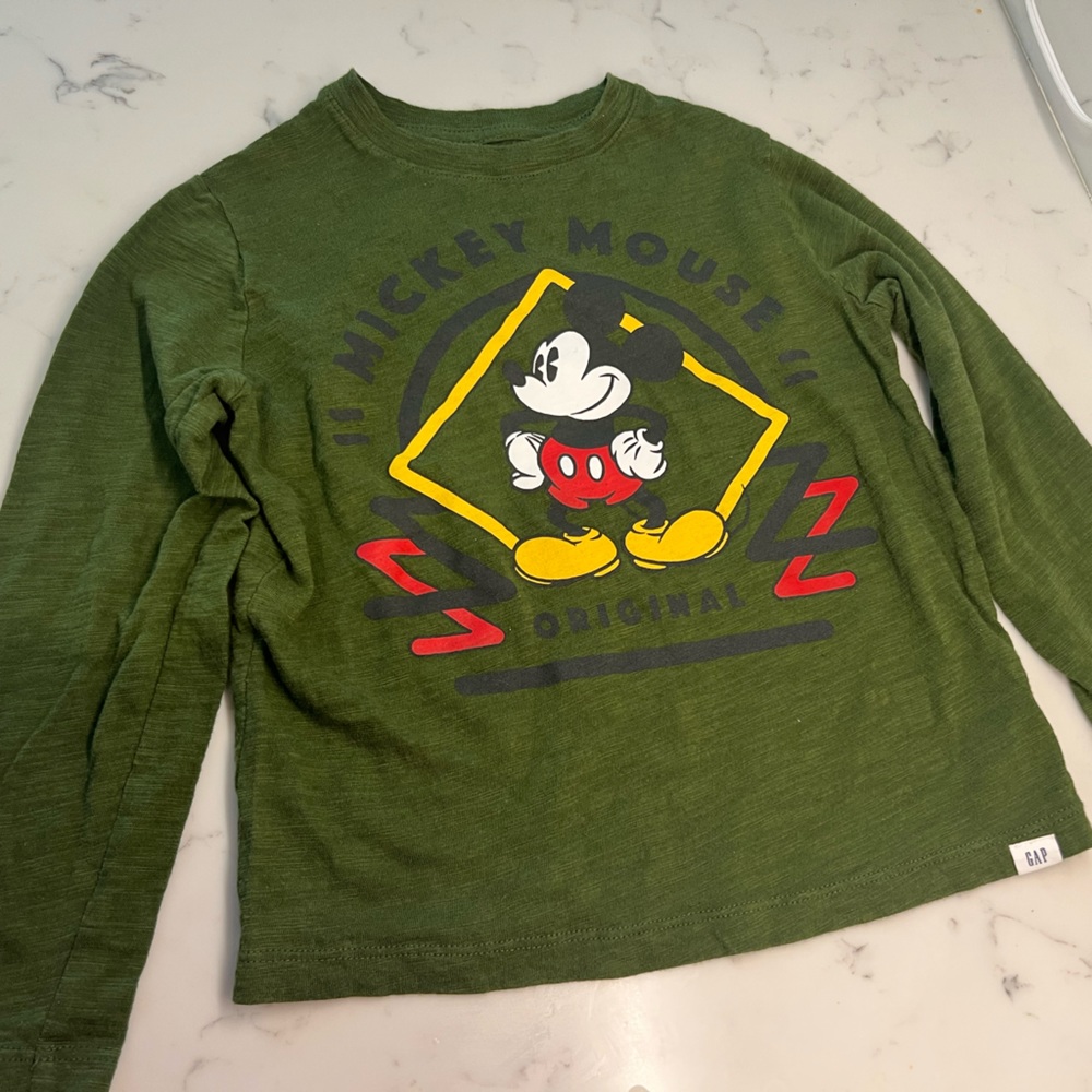 Olive Green 5T long sleeve Mickey Mouse shirt